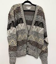 London Fog Chunky Grandpa Cardigan Multicolor Sweater Graphic Design XL