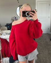 Russel Athletic Red Off The Shoulder Sweatshirt