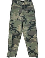 Topshop SZ 2 Camo Jeans High-Rise Green Button-Flap Pockets Wide-Leg Zip-Fly