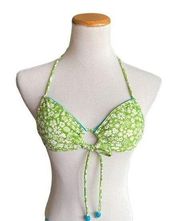 NWT Womens Hula Honey Green Floral Light Padded String Bikini Top - Sz XS