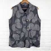 Cupcake dahlia print vest lagenlook pockets Black size Large