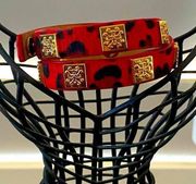 💍RUSTIC CUFF DOUBLE WRAP RED CALF SKIN LEATHER BRACELET. Gold Hardware EUC