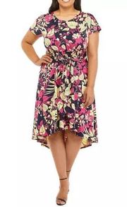 Robbie Bee Plus Size High-Low Midi Dress Navy Multi 2X