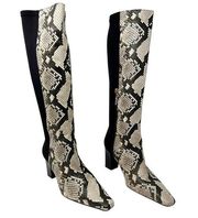 NWT Good American The Statement Mix Square Toe Knee High Boots Python US 8