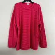 Pulse Pink White Striped Crewneck Sweater Casual Comfy XXL 2XL