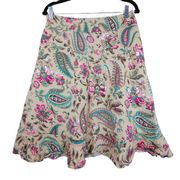 East 5th Womens 10P Petite Linen Blend Paisley A-Line Ruffle Skirt Pockets Boho