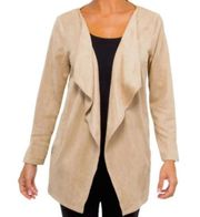 Gretchen Scott Designs Tan Faux Suede Open Front Longline Cardigan Size Large