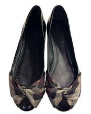 BURBERRY Nova Check Patent Leather Ribbon Ballet Flats Sz 38.5