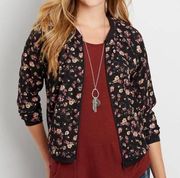 Maurices black chiffon floral print bomber jacket size M