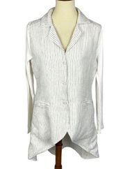 Luna Luz Large White Linen Cotton Stripe High Low Cardigan Blazer Riding Jacket