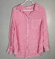 Relaxed Fit Button Down Stripes Red and White