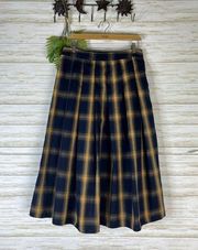 Primark Mustard Yellow Ochre Blue Plaid Pleated Midi Skirt