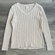 Croft & Barrow V-Neck Cable-Knit Sweater Beige Oatmeal Melange Women's Medium