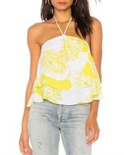 NWT Cupcakes & Cashmere yellow&white floral Bergman tie neck halter top