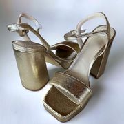 Noelle Platform Metallic Gold Heeled Sandal Size 7