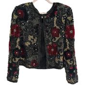 Vintage Laurence Kazar New York Boho Floral Sequence Crop Jacket