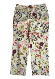 Womens Lands End Chino Crop Floral Botanical Capri Pants Mid Rise Stretch Sz 10