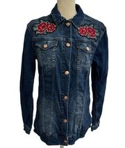 LuLaRoe Women's Size Small Embroidered Floral Cotton Spandex Denim Jean Jacket