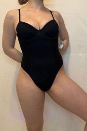 NWT  Black Textured-Rib High-Cut One-Piece Swimsuit - XS