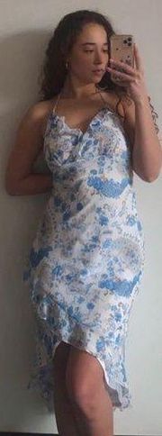 Vintage Y2K Rampage Clothing Company Blue Floral Ruffle High Low MIDI Dress