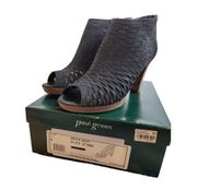 Paul Green Munchen Bravo Peep Toe Caged Booties Black Nubuck Leather Heels