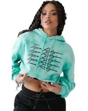 NWT True Religion Sweatshirt Size SMALL Tie Dye Logo Crop Hoodie Yucca Crystal
