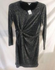 Cato dress in gray twisted side knot for emphasis