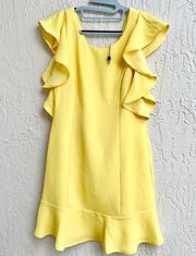 BCBGeneration Ruffle Sleeve Scoop Neck Mini Dress Lemonade Yellow Women's Size 8