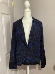 10 Crosby Derek Lam Lightweight Silk Black And Blue Floral Blazer