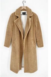 Something Navy Faux Fur Soft Teddy Coat Longline High Pile Tan Brown Women's XS