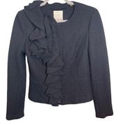 Rebecca Taylor Womens Wool Ruffle Jacket Black Size 6 Classic Statement Elegant