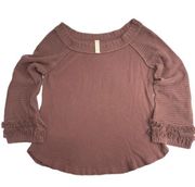 Altar’d State Mauve Waffle Mixed Knit Top with Fringed Bell Sleeves Size XL