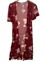 Moral Fiber Size  Medium Sheer Floral Short Sleeve Kimono Wrap Duster Cover Up