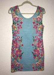 Derek Heart Dress Floral on Light Blue Scoop Neck Mini Dress Sz L BNWOT