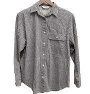 90s Vintage Gingham Button Down Shirt size Medium Black & White Long Sleeve