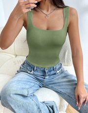 Green Square Neck Tank Top 