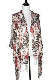 Chicos Lightweight Scarf Fringe Trim Wrap Throw Multicolor Wool Rayon Women's