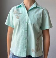 Vintage Erika Women's Embroidered Short Sleeve Button Up