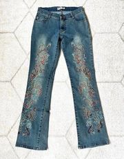 Y2K Vintage Max Studio Embroidered Low Cut Flare Jeans Sz 2