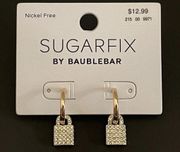 SUGAR FIX Gold Crystral Dangling Lock on Hoops Earrings (Nickel Free) NEW!!!