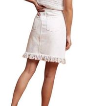 Anthropologie Pilcro And The Letterpress White Fringe Skirt Sz 0 Denim Button