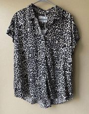 Pistola Sinai Wilder Button Up Leopard Print Short Sleeve Blouse Size XL