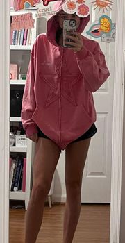 pink star zip up hoodie sweatshirt