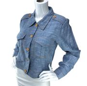 Ivy Jane Womens Size XS Button Front Utility Shirt Epaulettes Space Dye Blue