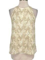 Sunday in Brooklyn Metallic Floral Overlay Sleeveless Blouse Gold Cream Size XS