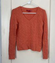 100% cashmere orange Saks 5th Ave. v neck sweater