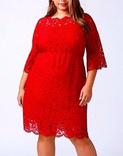 LANE BRYANT RED SCALLOP EDGE FIT & FLARE LINED LACE DRESS Size 24 worn twice