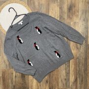 Westport Gray Pullover Sweater Rhinestone Penguins Womens XL Cotton Rayon