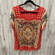 Lucky Brand Orange Boho Graphic Tshirt Soft Plus Size Persian Carept