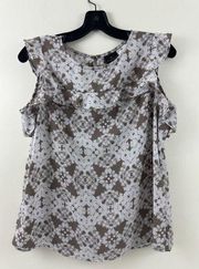 Worthington Sleeveless Crew Neck Georgette Blouse Taupe And White Petite Medium